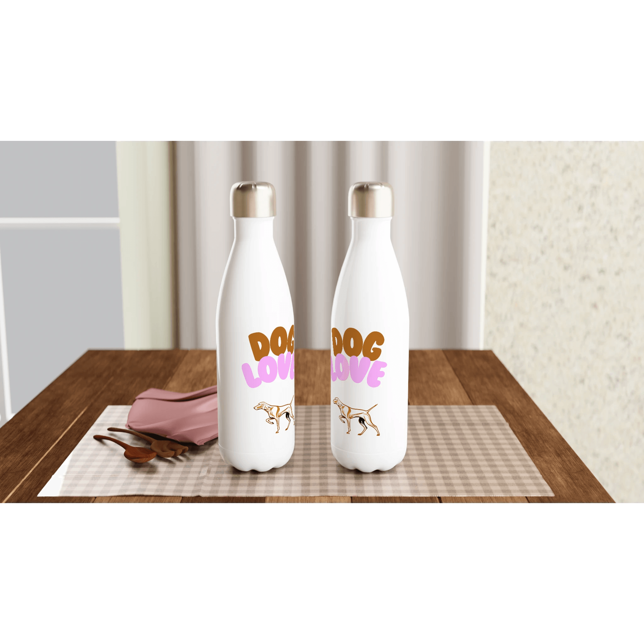 Weiße Edelstahl-Wasserflasche - www.Worldofvizsla.com