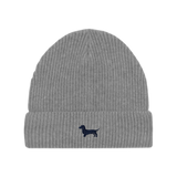Dackel Wintermütze - blaue Stickerei
