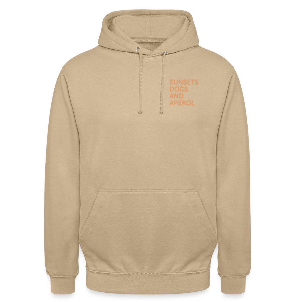 hoodie mit aufschrift, sunset dogs and aperol