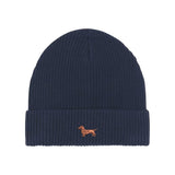 Dackel Strickmütze aus Bio-Baumwolle – mit hochwertiger Stickerei - www.Worldofdogs.store