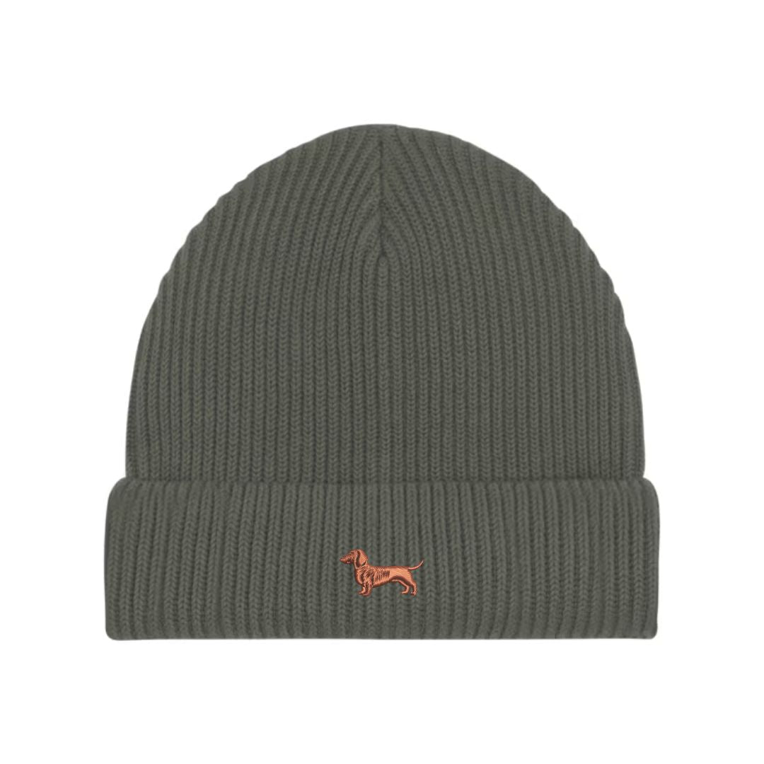 Dackel Strickmütze aus Bio-Baumwolle – mit hochwertiger Stickerei - www.Worldofdogs.store