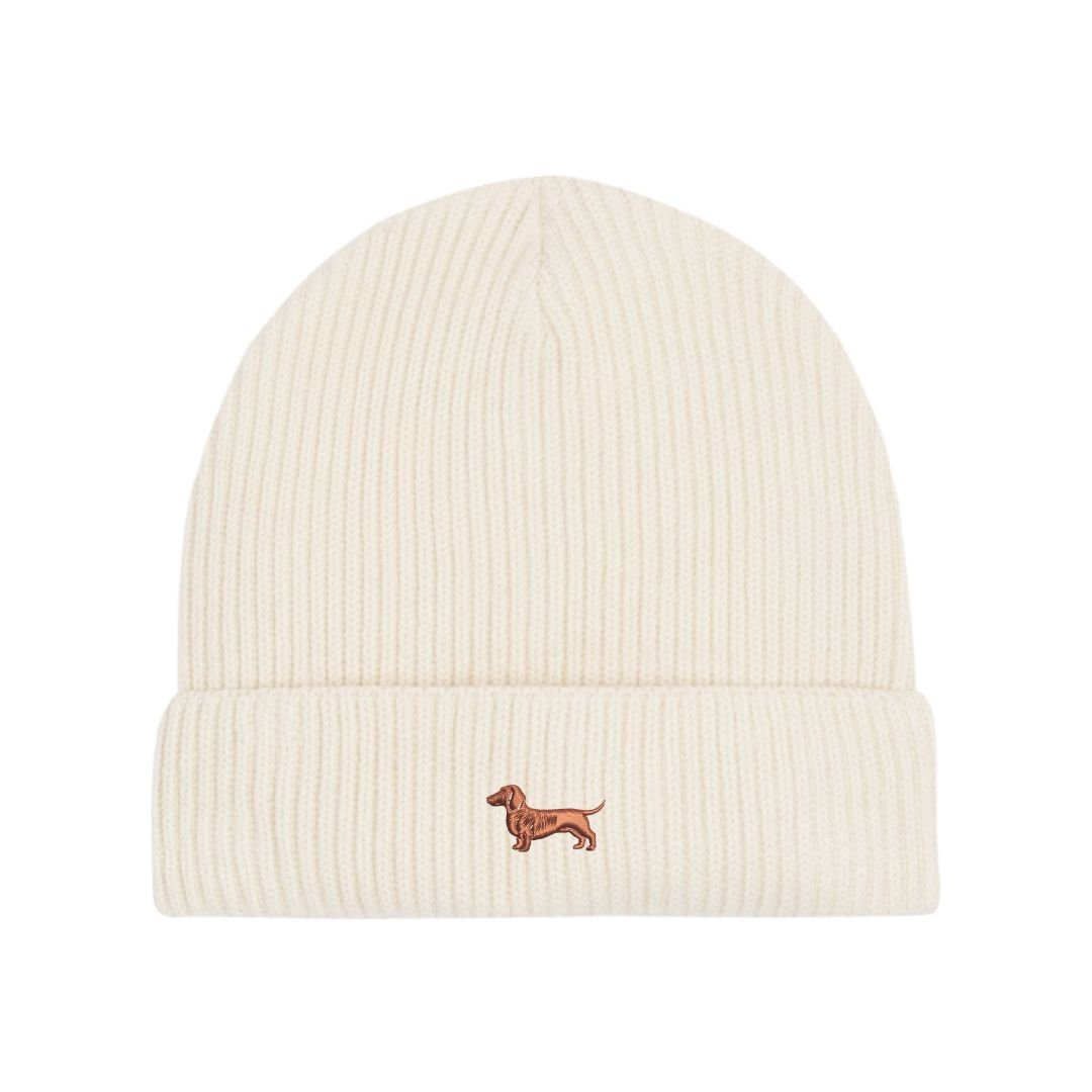 Dackel Strickmütze aus Bio-Baumwolle – mit hochwertiger Stickerei - www.Worldofdogs.store