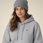 Dackel Strickmütze aus Bio-Baumwolle – mit hochwertiger Stickerei - www.Worldofdogs.store