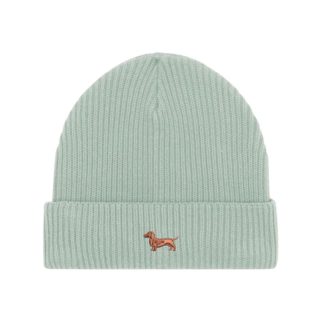 Dackel Strickmütze aus Bio-Baumwolle – mit hochwertiger Stickerei - www.Worldofdogs.store
