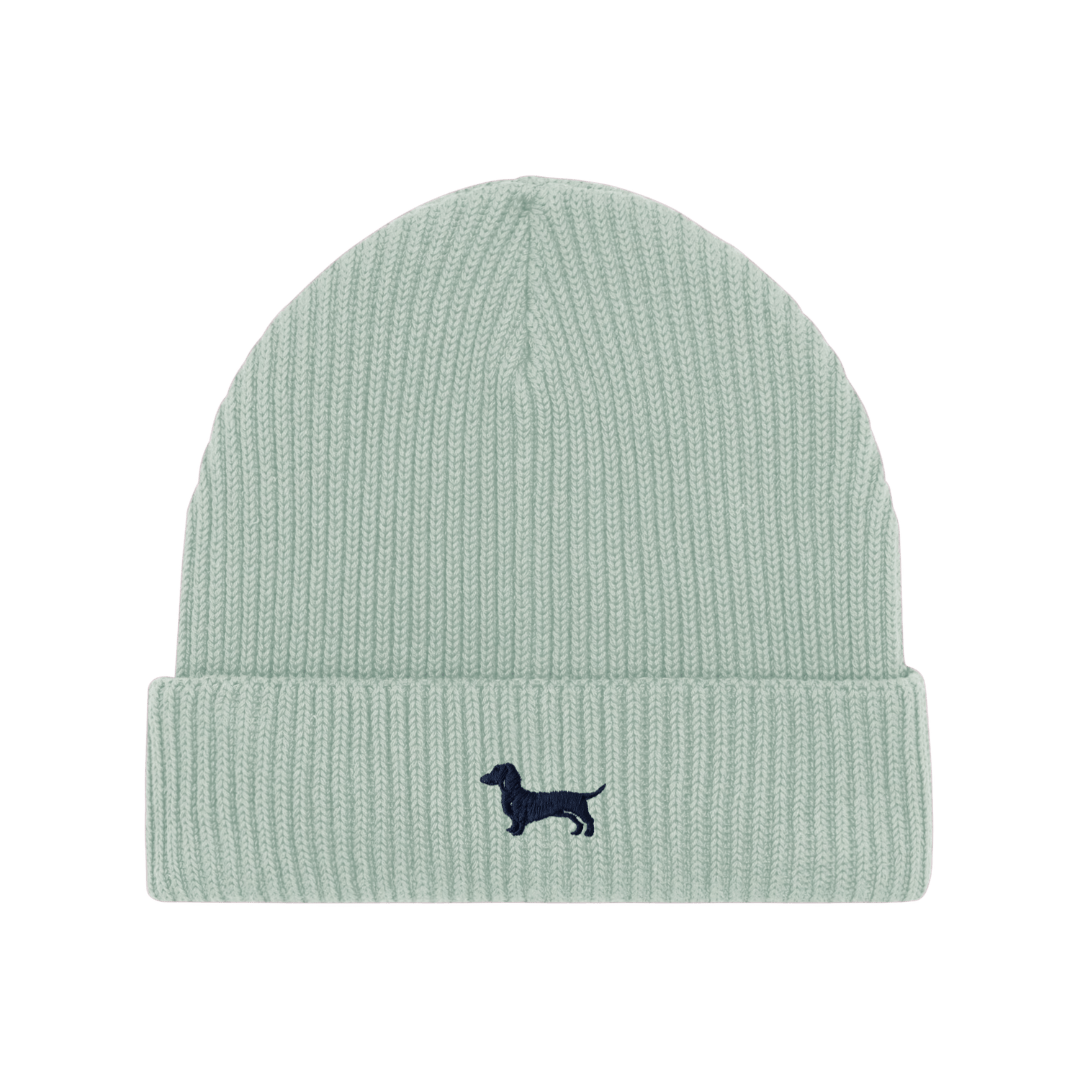 Dackel Wintermütze - blaue Stickerei - www.Worldofdogs.store