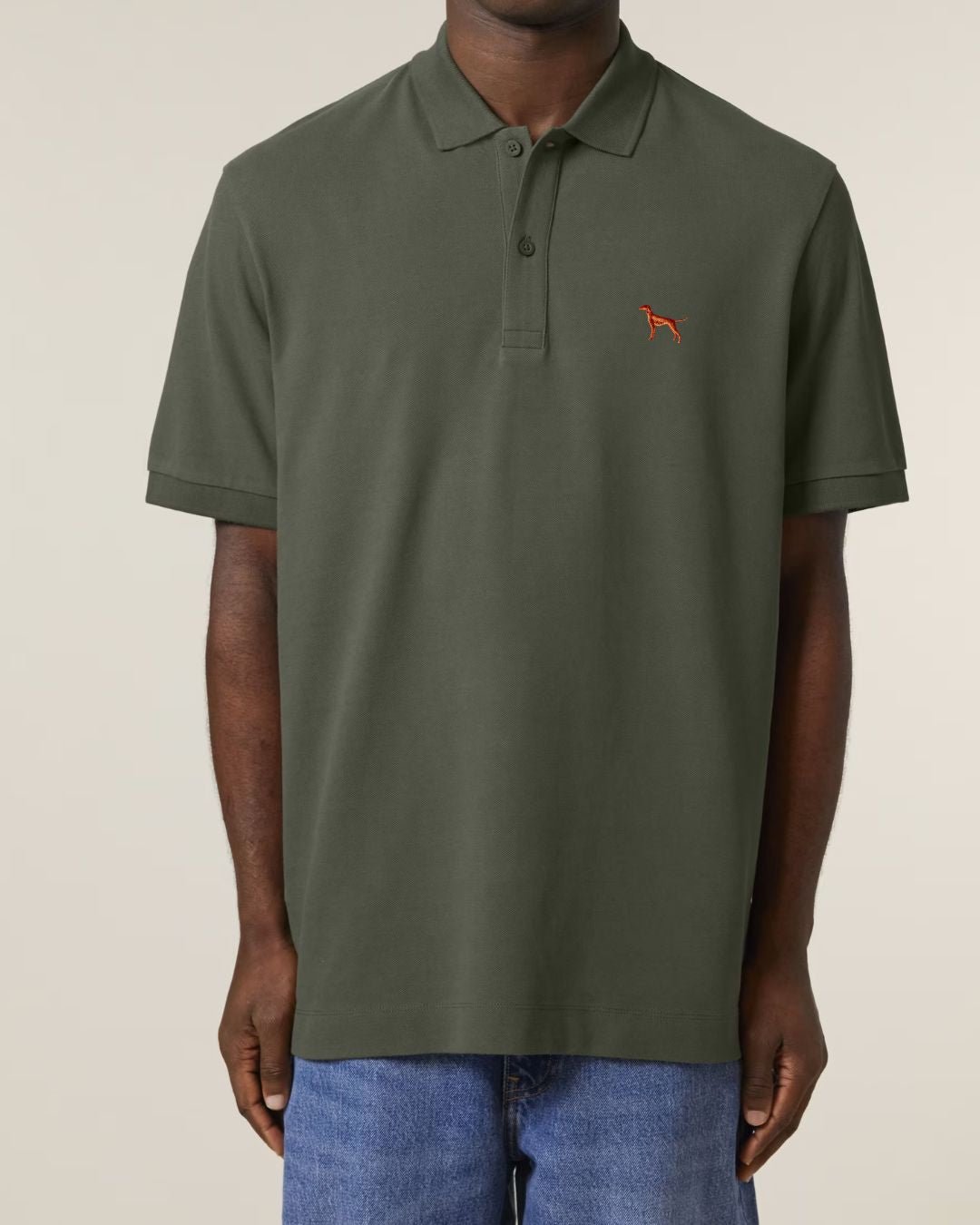 HERREN POLO SHIRT mit Vizsla / Jagdhund Stickerei - 100 % Bio Baumwolle - www.Worldofdogs.store