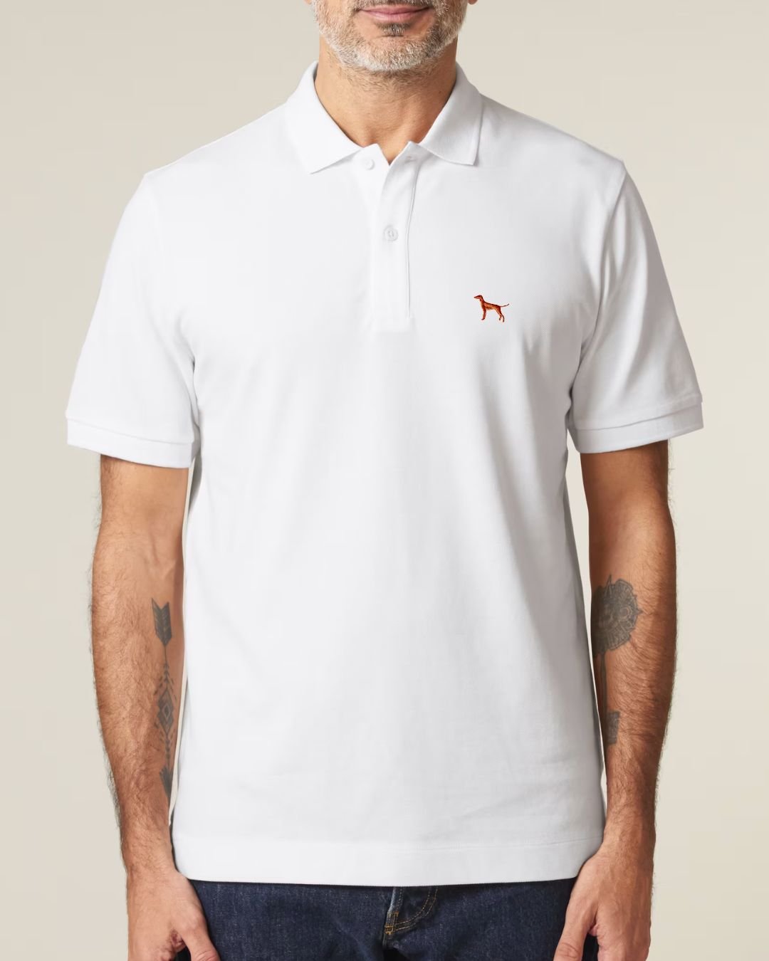 HERREN POLO SHIRT mit Vizsla / Jagdhund Stickerei - 100 % Bio Baumwolle - www.Worldofdogs.store