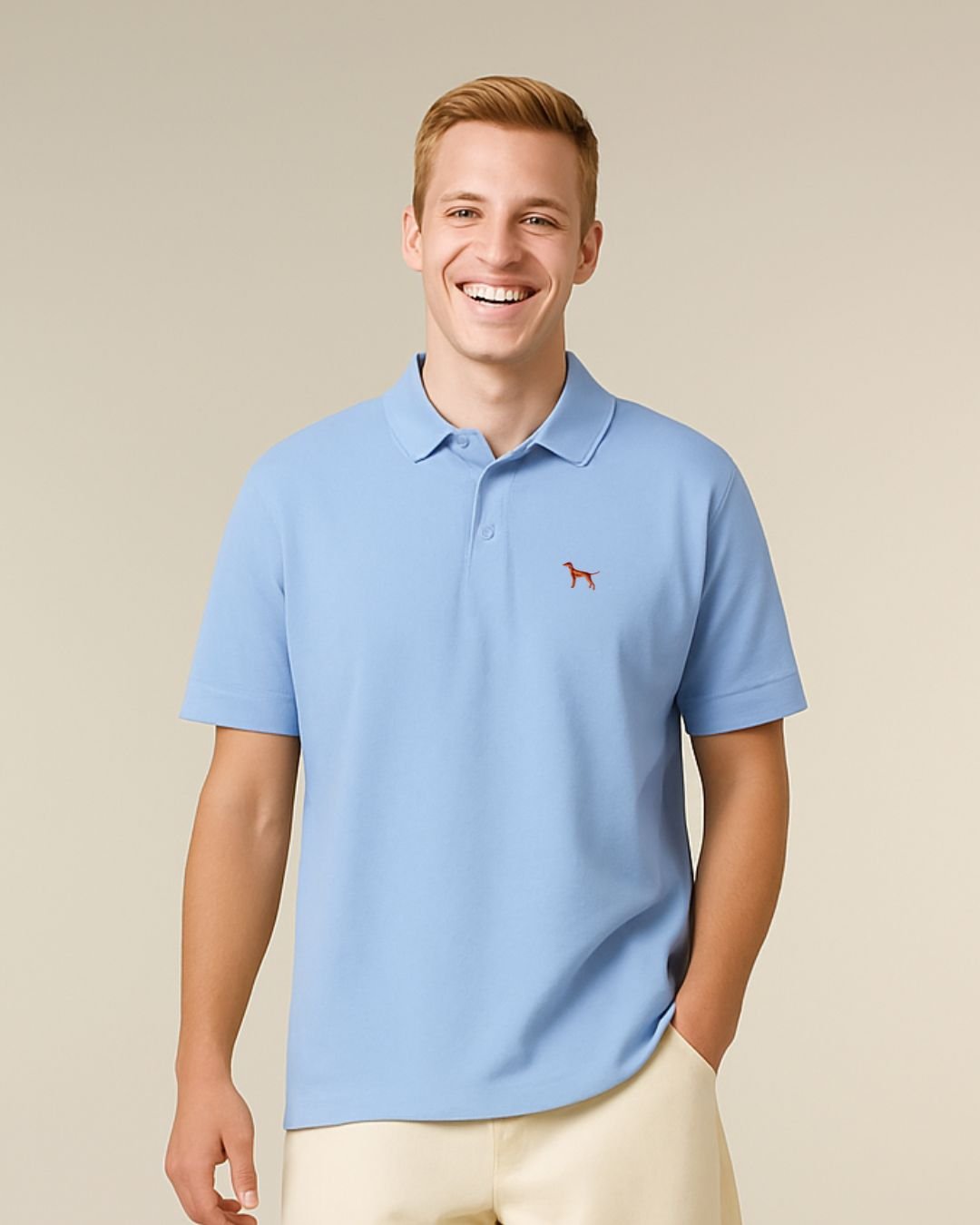HERREN POLO SHIRT mit Vizsla / Jagdhund Stickerei - 100 % Bio Baumwolle - www.Worldofdogs.store