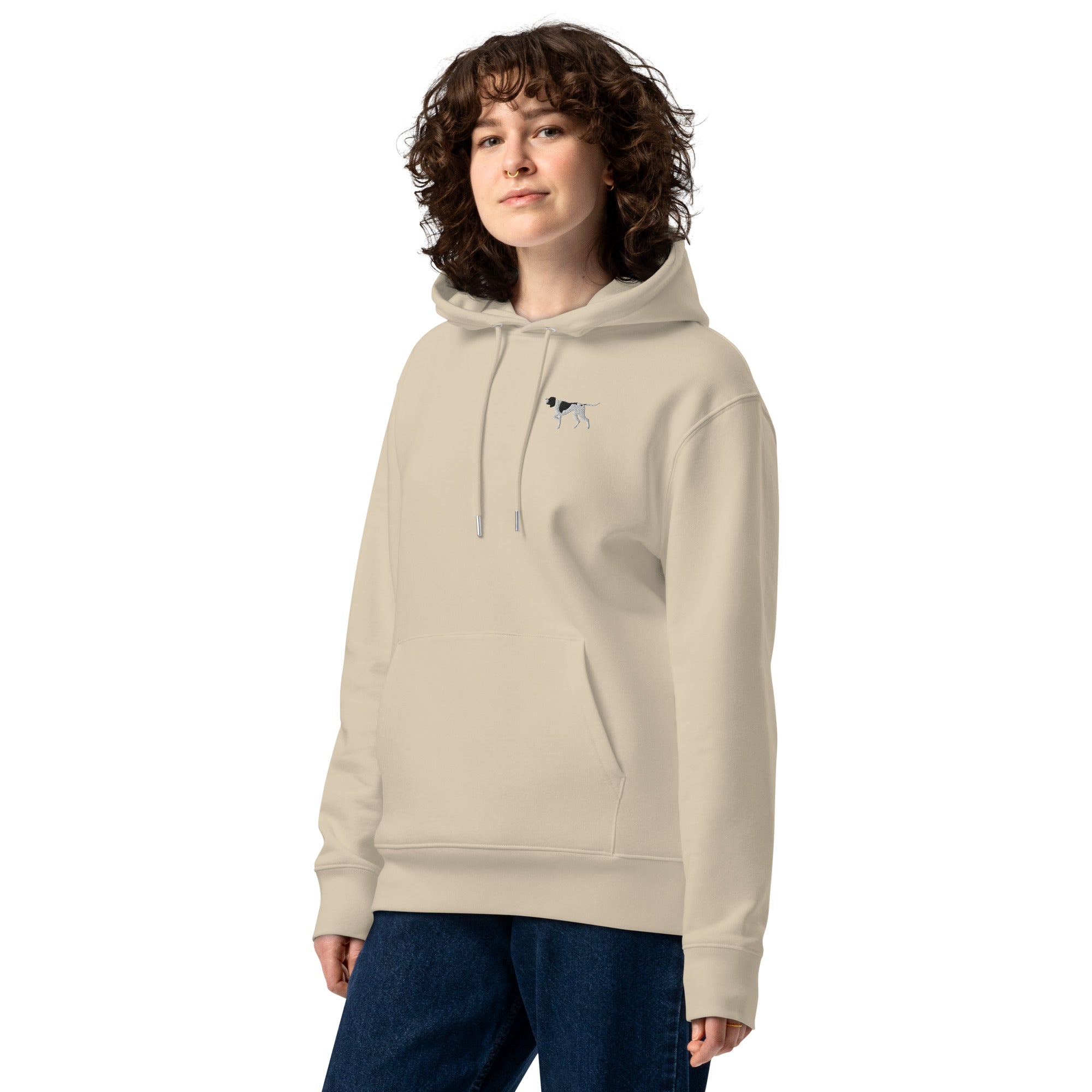 Exklusiver beigefarbener Hoodie mit Pointer-Design – stilvolles und bequemes Kleidungsstück für Hundeliebhaber.